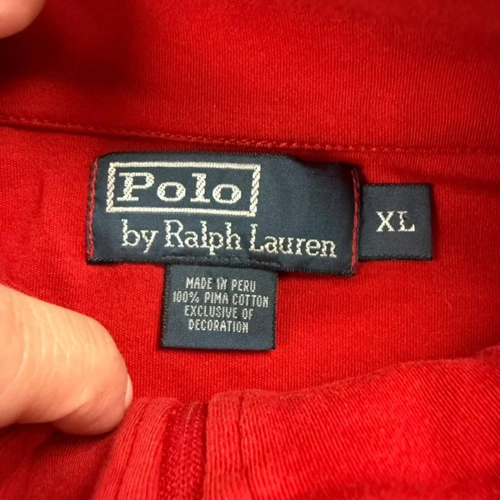 Polo by Ralph Lauren Mens‎ XL Mock Neck Red Pima Cotton 1/4 Zip Pullover Y2K
